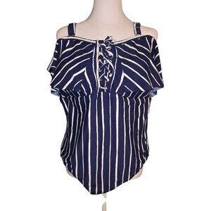 Raisins Curve Women's PLUS Size 18W Navy/White Stripe One Piece Bathing Suit